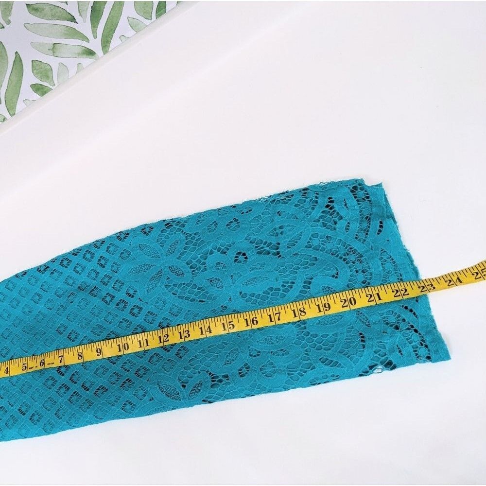 LOFT Teal Floral Lace Pencil Skirt Size 4 Lined Work Wedding Guest Turquoise - Picture 7 of 8